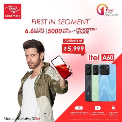  itel launches A60, the “first-in-segment” Smartphone with 6.6 inch HD display, 5000 mAh battery + Fingerprint Sensor at INR 5999